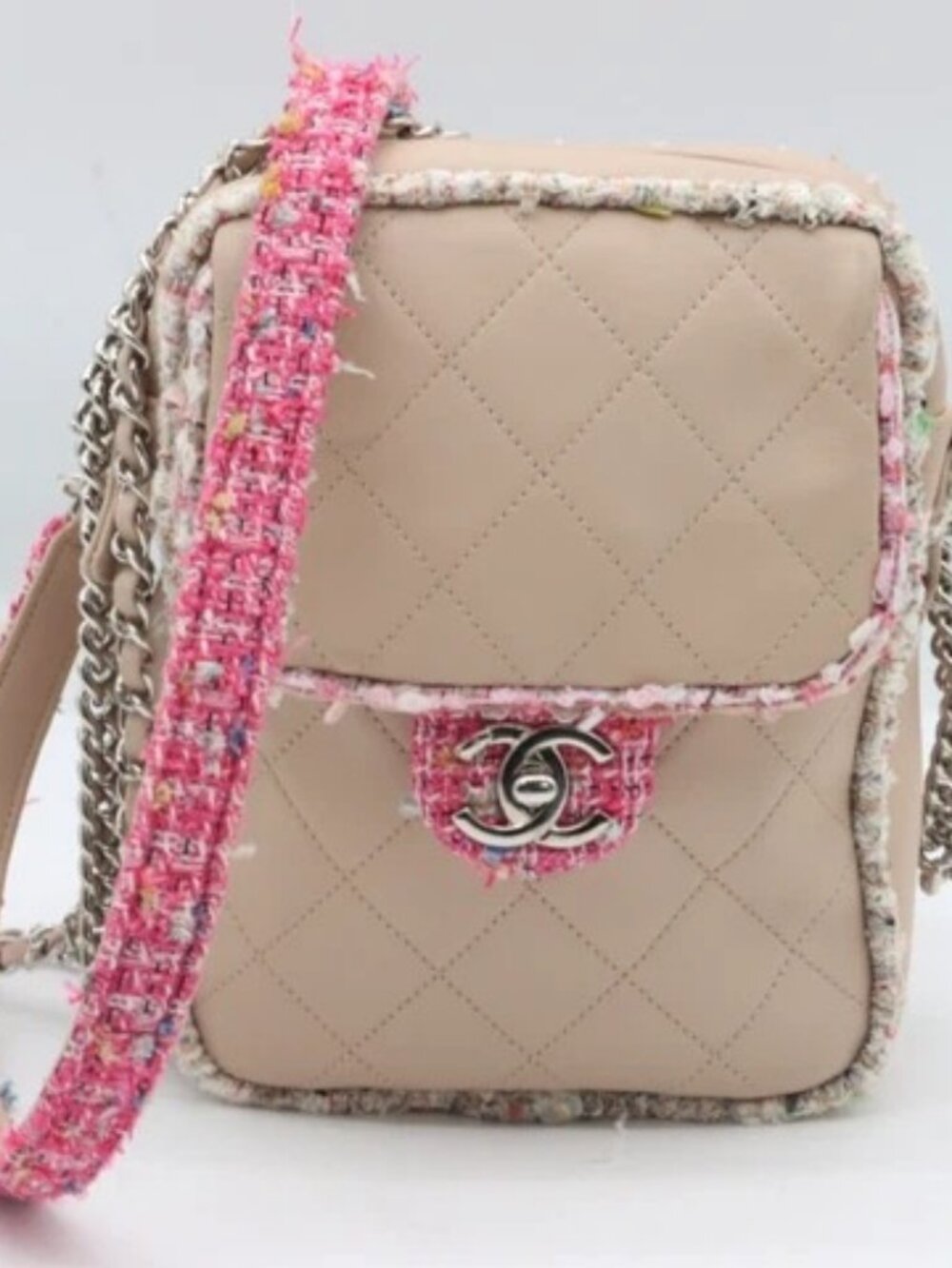 Chanel Elegant Tweed Crossbody Bag Pink & Beige - 28063428